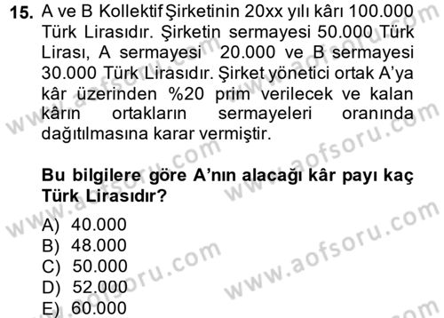 Muhasebe Uygulamaları Dersi 2014 - 2015 Yılı (Final) Dönem Sonu Sınavı 15. Soru