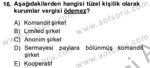 Muhasebe Uygulamaları Dersi 2014 - 2015 Yılı (Final) Dönem Sonu Sınavı 16. Soru