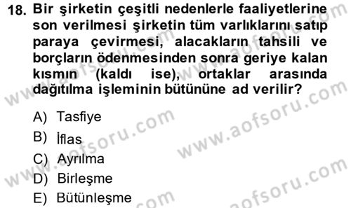 Muhasebe Uygulamaları Dersi 2014 - 2015 Yılı (Final) Dönem Sonu Sınavı 18. Soru