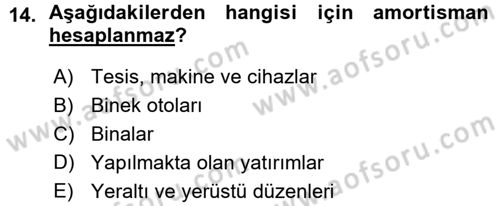 Muhasebe Uygulamaları Dersi 2015 - 2016 Yılı (Vize) Ara Sınavı 14. Soru