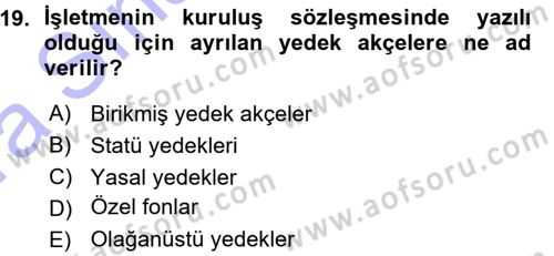 Muhasebe Uygulamaları Dersi 2015 - 2016 Yılı (Vize) Ara Sınavı 19. Soru