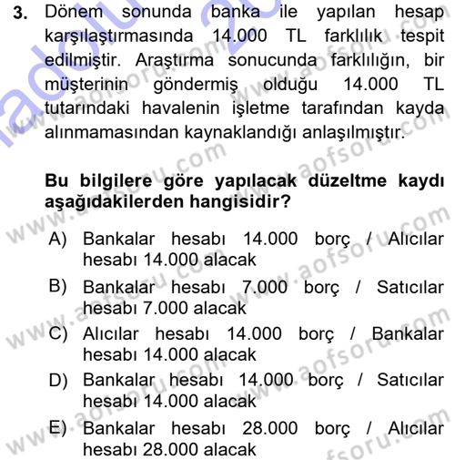 Muhasebe Uygulamaları Dersi 2015 - 2016 Yılı (Vize) Ara Sınavı 3. Soru