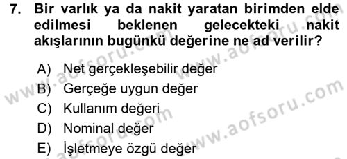 Muhasebe Uygulamaları Dersi 2015 - 2016 Yılı (Vize) Ara Sınavı 7. Soru