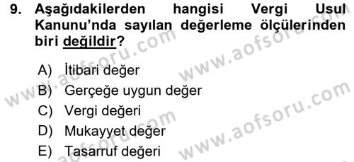 Muhasebe Uygulamaları Dersi 2015 - 2016 Yılı (Vize) Ara Sınavı 9. Soru