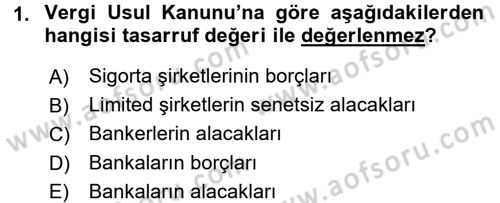 Muhasebe Uygulamaları Dersi 2015 - 2016 Yılı (Final) Dönem Sonu Sınavı 1. Soru