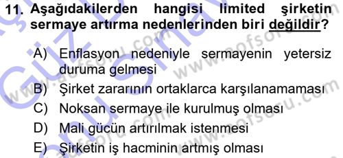 Muhasebe Uygulamaları Dersi 2015 - 2016 Yılı (Final) Dönem Sonu Sınavı 11. Soru