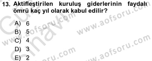 Muhasebe Uygulamaları Dersi 2016 - 2017 Yılı (Vize) Ara Sınavı 13. Soru