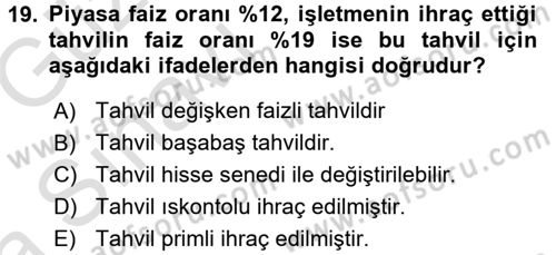 Muhasebe Uygulamaları Dersi 2016 - 2017 Yılı (Vize) Ara Sınavı 19. Soru