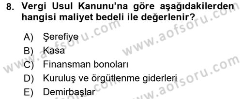 Muhasebe Uygulamaları Dersi 2016 - 2017 Yılı (Vize) Ara Sınavı 8. Soru