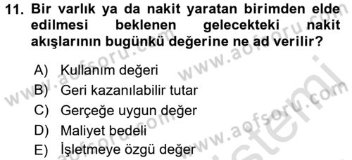 Muhasebe Uygulamaları Dersi 2017 - 2018 Yılı (Vize) Ara Sınavı 11. Soru