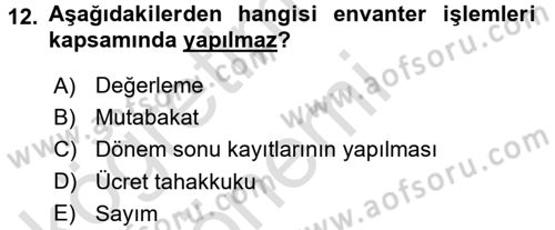 Muhasebe Uygulamaları Dersi 2017 - 2018 Yılı (Vize) Ara Sınavı 12. Soru