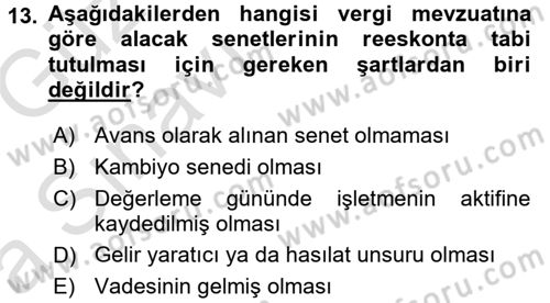 Muhasebe Uygulamaları Dersi 2017 - 2018 Yılı (Vize) Ara Sınavı 13. Soru