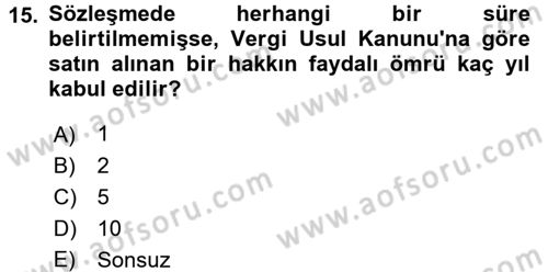 Muhasebe Uygulamaları Dersi 2017 - 2018 Yılı (Vize) Ara Sınavı 15. Soru