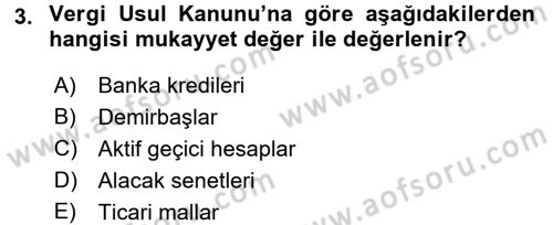 Muhasebe Uygulamaları Dersi 2017 - 2018 Yılı (Vize) Ara Sınavı 3. Soru