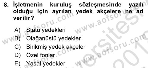 Muhasebe Uygulamaları Dersi 2017 - 2018 Yılı (Vize) Ara Sınavı 8. Soru