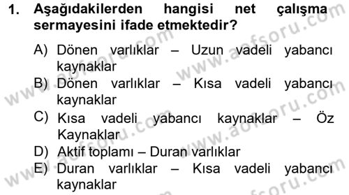 Mali Analiz Dersi 2012 - 2013 Yılı (Vize) Ara Sınav Soruları 1. Soru