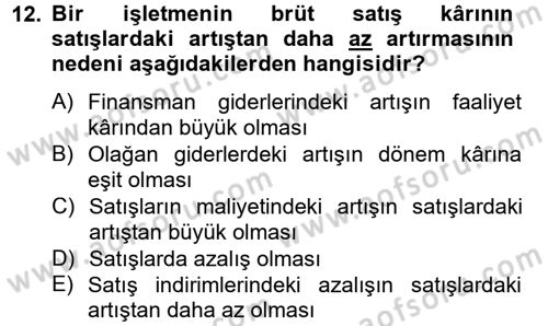 Mali Analiz Dersi 2012 - 2013 Yılı (Vize) Ara Sınav Soruları 12. Soru