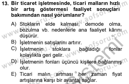Mali Analiz Dersi 2012 - 2013 Yılı (Vize) Ara Sınav Soruları 13. Soru