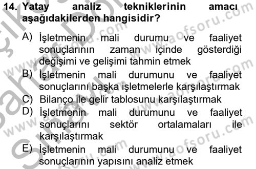 Mali Analiz Dersi 2012 - 2013 Yılı (Vize) Ara Sınav Soruları 14. Soru
