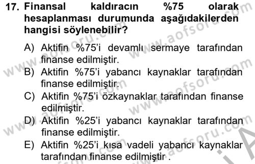 Mali Analiz Dersi 2012 - 2013 Yılı (Vize) Ara Sınav Soruları 17. Soru
