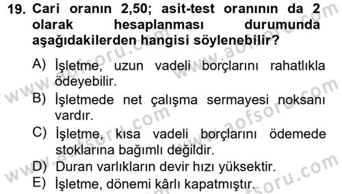 Mali Analiz Dersi 2012 - 2013 Yılı (Vize) Ara Sınav Soruları 19. Soru