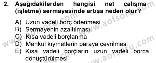 Mali Analiz Dersi 2012 - 2013 Yılı (Vize) Ara Sınav Soruları 2. Soru