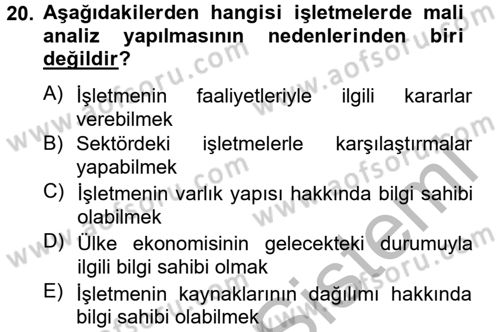 Mali Analiz Dersi 2012 - 2013 Yılı (Vize) Ara Sınav Soruları 20. Soru