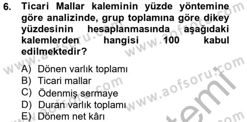 Mali Analiz Dersi 2012 - 2013 Yılı (Vize) Ara Sınav Soruları 6. Soru