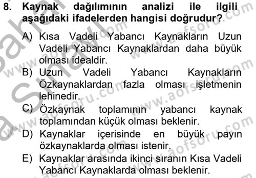 Mali Analiz Dersi 2012 - 2013 Yılı (Vize) Ara Sınav Soruları 8. Soru
