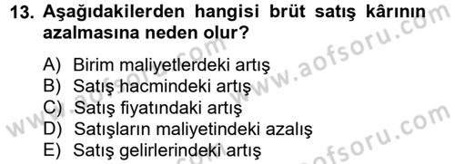 Mali Analiz Dersi 2012 - 2013 Yılı (Final) Dönem Sonu Sınav Soruları 13. Soru