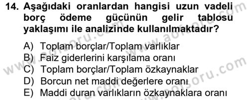 Mali Analiz Dersi 2012 - 2013 Yılı (Final) Dönem Sonu Sınav Soruları 14. Soru