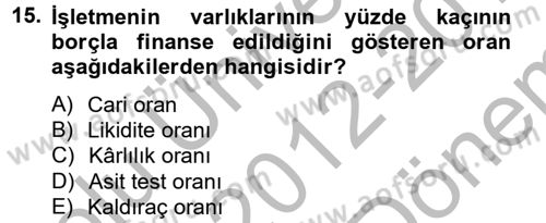 Mali Analiz Dersi 2012 - 2013 Yılı (Final) Dönem Sonu Sınav Soruları 15. Soru