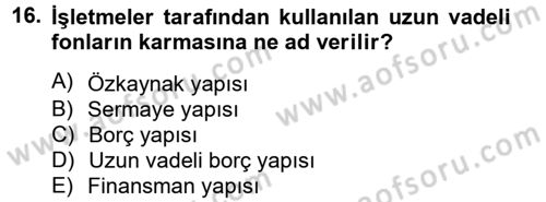 Mali Analiz Dersi 2012 - 2013 Yılı (Final) Dönem Sonu Sınav Soruları 16. Soru