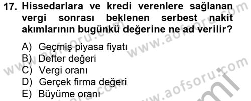 Mali Analiz Dersi 2012 - 2013 Yılı (Final) Dönem Sonu Sınav Soruları 17. Soru