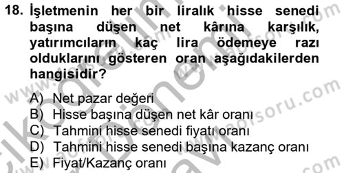 Mali Analiz Dersi 2012 - 2013 Yılı (Final) Dönem Sonu Sınav Soruları 18. Soru