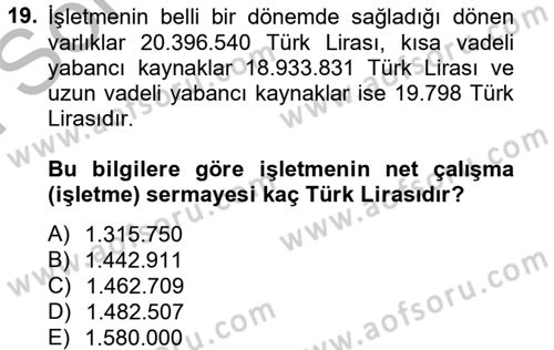 Mali Analiz Dersi 2012 - 2013 Yılı (Final) Dönem Sonu Sınav Soruları 19. Soru