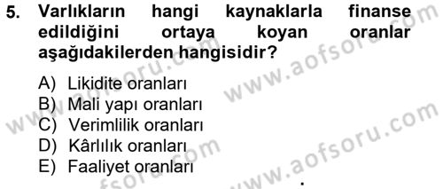 Mali Analiz Dersi 2012 - 2013 Yılı (Final) Dönem Sonu Sınav Soruları 5. Soru