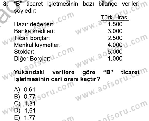Mali Analiz Dersi 2012 - 2013 Yılı (Final) Dönem Sonu Sınav Soruları 8. Soru