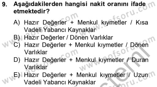 Mali Analiz Dersi 2012 - 2013 Yılı (Final) Dönem Sonu Sınav Soruları 9. Soru