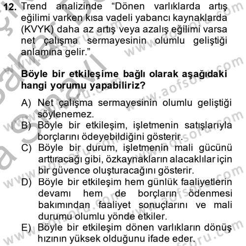 Mali Analiz Dersi 2013 - 2014 Yılı (Vize) Ara Sınav Soruları 12. Soru