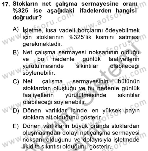 Mali Analiz Dersi 2013 - 2014 Yılı (Vize) Ara Sınav Soruları 17. Soru