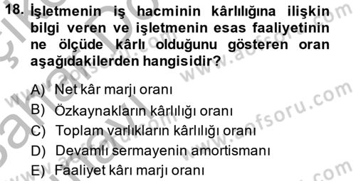 Mali Analiz Dersi 2013 - 2014 Yılı (Vize) Ara Sınav Soruları 18. Soru