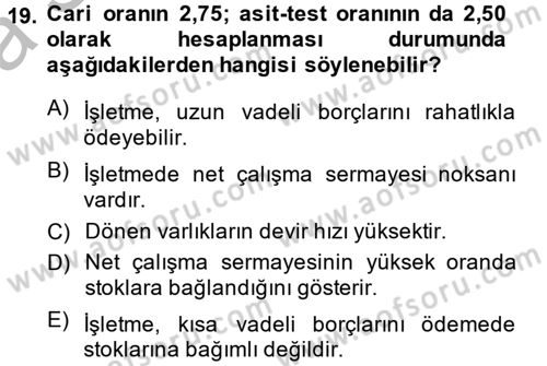 Mali Analiz Dersi 2013 - 2014 Yılı (Vize) Ara Sınav Soruları 19. Soru