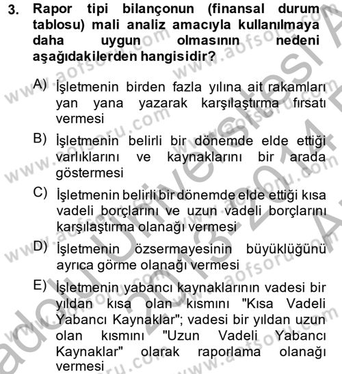 Mali Analiz Dersi 2013 - 2014 Yılı (Vize) Ara Sınav Soruları 3. Soru