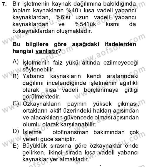 Mali Analiz Dersi 2013 - 2014 Yılı (Vize) Ara Sınav Soruları 7. Soru