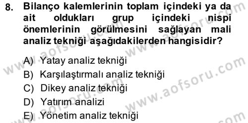 Mali Analiz Dersi 2013 - 2014 Yılı (Vize) Ara Sınav Soruları 8. Soru