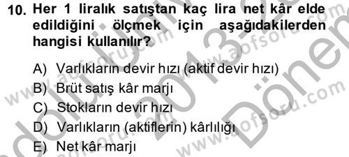Mali Analiz Dersi 2013 - 2014 Yılı (Final) Dönem Sonu Sınav Soruları 10. Soru