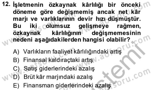 Mali Analiz Dersi 2013 - 2014 Yılı (Final) Dönem Sonu Sınav Soruları 12. Soru