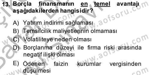 Mali Analiz Dersi 2013 - 2014 Yılı (Final) Dönem Sonu Sınav Soruları 13. Soru