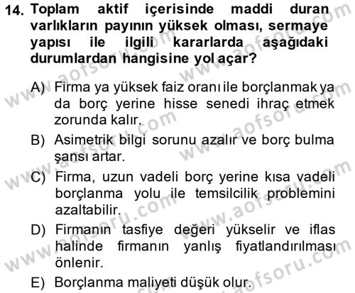 Mali Analiz Dersi 2013 - 2014 Yılı (Final) Dönem Sonu Sınav Soruları 14. Soru